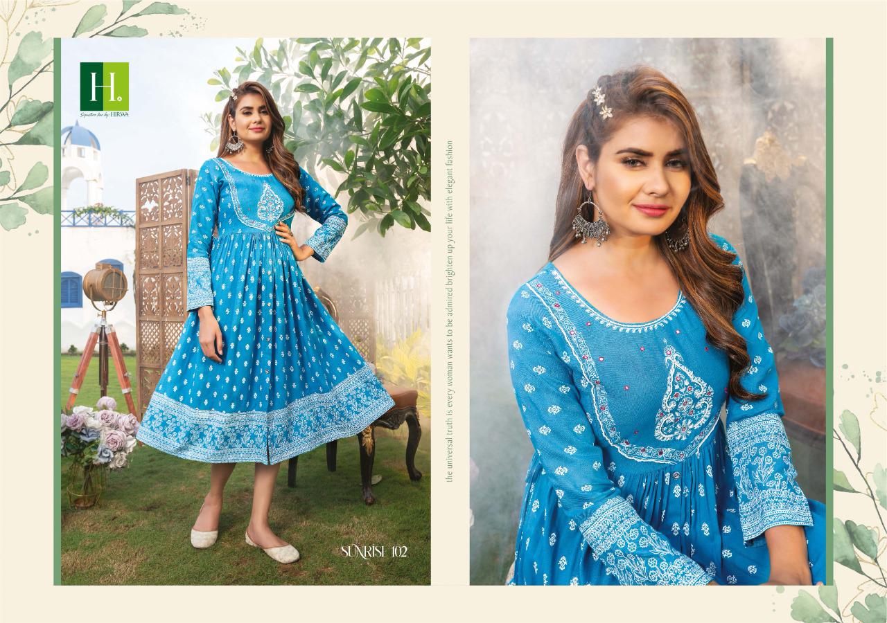 Hirwa Sunrise 1 Party Wear Rayon Printed Designer Anarkali Kurti Collection